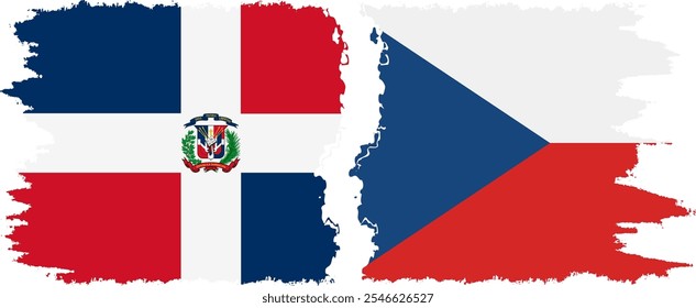 Czech and Dominican Republic grunge flags connection, vector