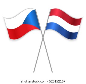 Czech and Dutch crossed flags. Czech Republic combined with Netherlands isolated on white. Language learning, international business or travel concept.