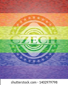 Czech emblem on mosaic background with the colors of the LGBT flag