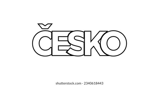 tschechisches Emblem für Druck und Web. Das Design zeichnet sich durch geometrischen Stil, Vektorgrafik mit gewagter Typografie in moderner Schrift aus. Grafische Slogan-Schrift einzeln auf weißem Hintergrund.