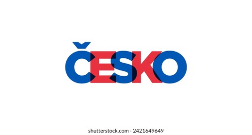 Emblema checo para imprimir y web. El diseño presenta estilo geométrico, ilustración vectorial con tipografía audaz en fuente moderna. Letras gráficas de eslóganes aisladas en fondo blanco.