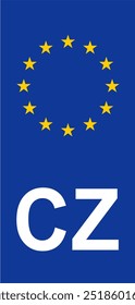 Czech Euroband with National Symbol: Blue Background Representing European Union and Czech Identity for Vehicle Registration.