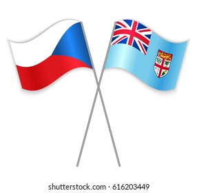 Czech and Fijian crossed flags. Czech Republic combined with Fiji isolated on white. Language learning, international business or travel concept.