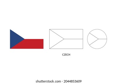 Czech flag 3 versions, Vector illustration, Thin black line of rectangle and the circle on white background.