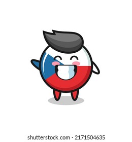 czech flag badge cartoon character doing wave hand gesture , cute style design for t shirt, sticker, logo element