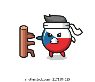 czech flag badge cartoon illustration as a karate fighter , cute style design for t shirt, sticker, logo element