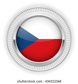 Czech flag buttons with silver border on white background