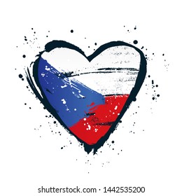 Czech flag in the form of a big heart. Vector illustration on white background. Brush strokes drawn by hand. Independence Day.