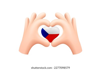 Czech flag in form of hand heart. National flag concept. Vector illustration.