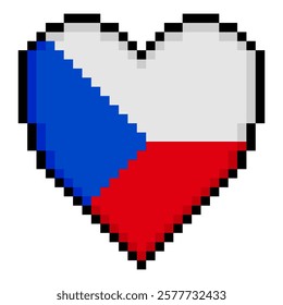 Czech flag with heart shape in pixel art style