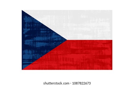 Czech flag isolated on white background. Vector illustration in grunge style.