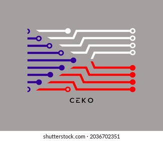 Czech flag logo design, with digital technology connection vector design