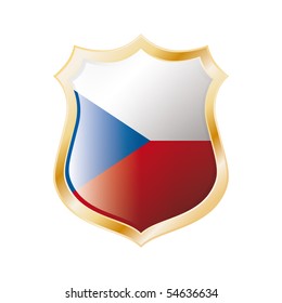 Czech flag on metal shiny shield vector illustration. Collection of flags on shield against white background. Abstract isolated object.