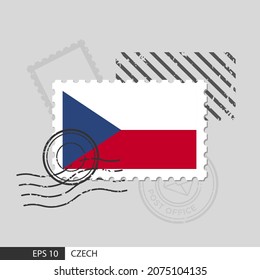 Czech flag postage stamp. Isolated vector illustration on grey post stamp background and specify is vector eps10.