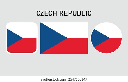 Czech flag set of icons. A set of flags in square, rectangular and round shapes. Flag icon. Standard colors. Vector illustration.
