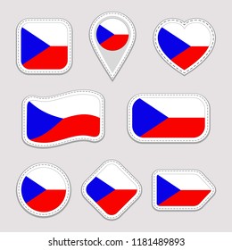 Czech flag vector set. Czech Republic national flags stickers collection. Vector isolated geometric icons. Web, sports pages, patriotic, travel, school, geographic design elements. Different shapes