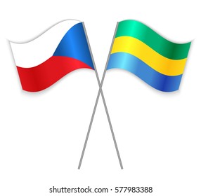 Czech and Gabonese crossed flags. Czech Republic combined with Gabon isolated on white. Language learning, international business or travel concept.
