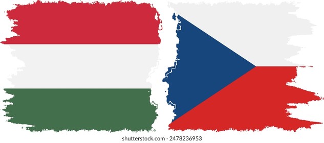 Czech and Hungary grunge flags connection, vector