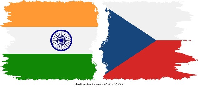 Czech and India grunge flags connection, vector