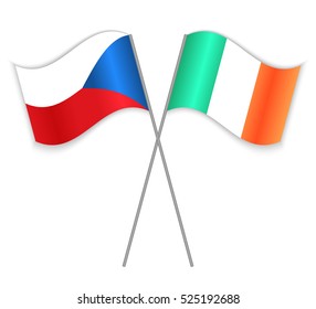 Czech and Irish crossed flags. Czech Republic combined with Ireland isolated on white. Language learning, international business or travel concept.