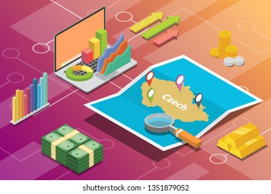 czech isometric business economy growth country with map and finance condition - vector