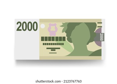 Czech Koruna Vector Illustration. Czech Republic money set bundle banknotes. Paper money 2000 CZK. Flat style. Isolated on white background. Simple minimal design.