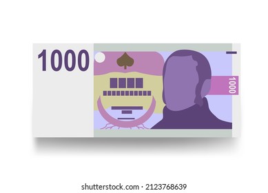 Czech Koruna Vector Illustration. Czech Republic money set bundle banknotes. Paper money 1000 CZK. Flat style. Isolated on white background. Simple minimal design.