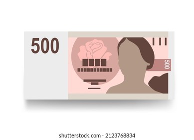 Czech Koruna Vector Illustration. Czech Republic money set bundle banknotes. Paper money 500 CZK. Flat style. Isolated on white background. Simple minimal design.