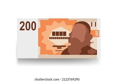 Czech Koruna Vector Illustration. Czech Republic money set bundle banknotes. Paper money 200 CZK. Flat style. Isolated on white background. Simple minimal design.