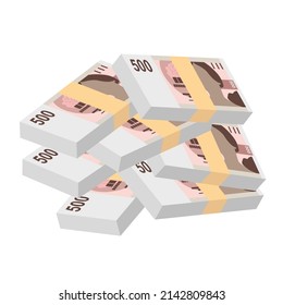 Czech Koruna Vector Illustration. Czech Republic money set bundle banknotes. Paper money 500 CZK. Flat style. Isolated on white background. Simple minimal design.