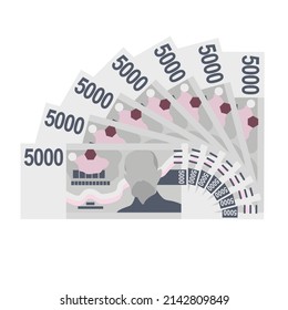 Czech Koruna Vector Illustration. Czech Republic money set bundle banknotes. Paper money 5000 CZK. Flat style. Isolated on white background. Simple minimal design.