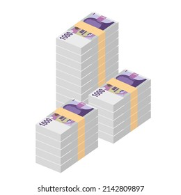 Czech Koruna Vector Illustration. Czech Republic money set bundle banknotes. Paper money 1000 CZK. Flat style. Isolated on white background. Simple minimal design.