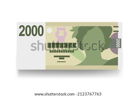 Czech Koruna Vector Illustration. Czech Republic money set bundle banknotes. Paper money 2000 CZK. Flat style. Isolated on white background. Simple minimal design.