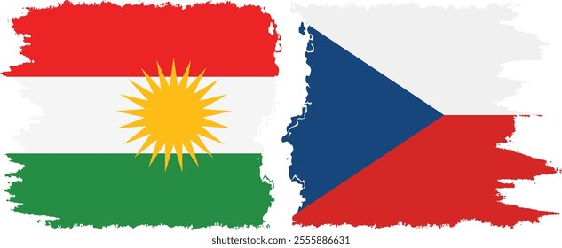 Czech and  Kurdistan grunge flags connection, vector