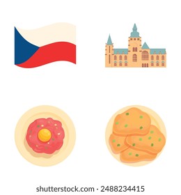 Czech landmark icons set cartoon vector. Traditional culture of czech republic. European country