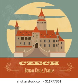 Czech landmarks. Retro styled image. Vector illustration