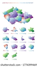 Czech low poly regions. Polygonal map of Czech Republic with regions. Geometric maps for your design. Amazing vector illustration.