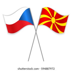 Czech and Macedonian crossed flags. Czech Republic combined with Macedonia isolated on white. Language learning, international business or travel concept.