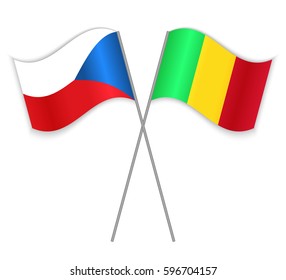 Czech and Malian crossed flags. Czech Republic combined with Mali isolated on white. Language learning, international business or travel concept.