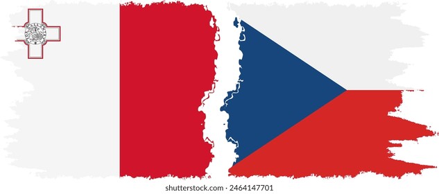 Czech and Malta grunge flags connection, vector