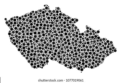 Czech Map collage of spheric dots in different sizes. Random round blots are composed into Czech Map illustration. Vector geographic map design concept.