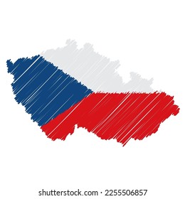 Esbozo dibujado a mano en color de un mapa checo. Indicador de ilustración de concepto vectorial, mapa de garabatos. Mapa de país para infografía, folletos y presentaciones aisladas en fondo blanco. Ilustración vectorial.