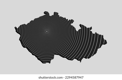 Mapa checo de líneas grises en el fondo - efecto de onda de radio. Plantilla Europa país para patrones, diseño, ilustración o infografía. Concepto digital con señal de internet del mapa vectorial checo