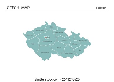 Czech map vector illustration on white background. Map have all province and mark the capital city of Czech. 