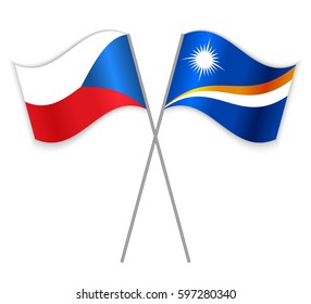 Czech and Marshallese crossed flags. Czech Republic combined with Marshall Islands isolated on white. Language learning, international business or travel concept.