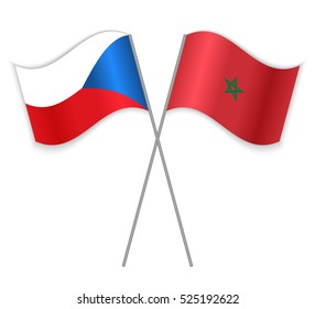 Czech and Moroccan crossed flags. Czech Republic combined with Morocco isolated on white. Language learning, international business or travel concept.