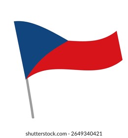 Czech national flag flutters with flagpole
