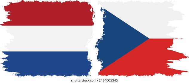 Czech and Netherlands grunge flags connection, vector