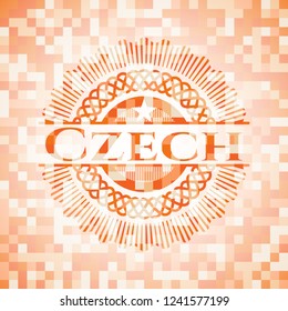 Czech orange tile background illustration. Square geometric mosaic seamless pattern with emblem inside.