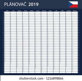 Czech Planner blank for 2019. Scheduler, agenda or diary template. Week starts on Monday